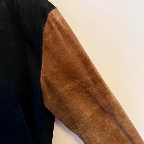 VTG Sharper Image Leather Seude Brown Black Bomber Jacket – XL